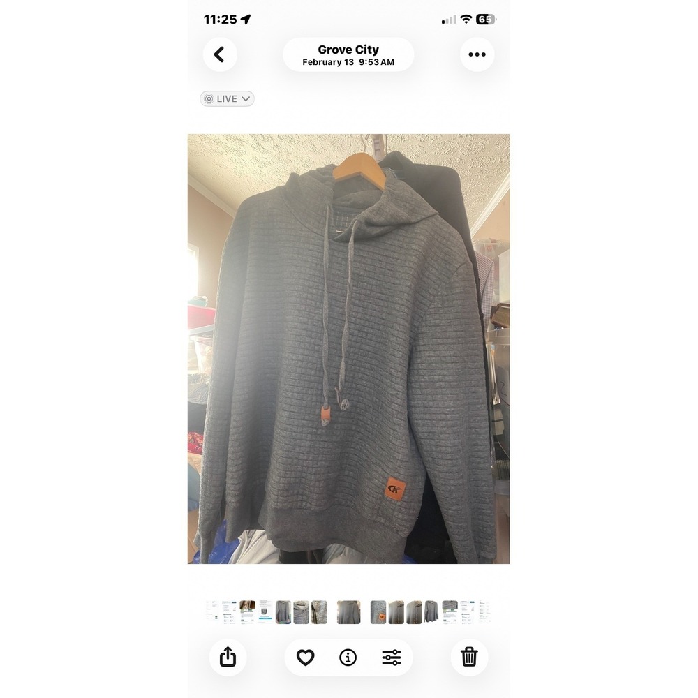 GK Mens Grey Textured Quilted Pullover Hoodie Sweatshirt XL Long Sleeve Grey